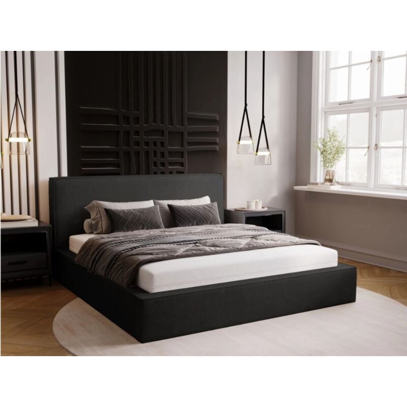 Graingold - Lit rembourré avec rangement 120x200 velours gris foncé Monaco