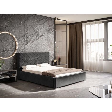 Lit rembourré avec rangement 120x200 velours gris foncé Tonale