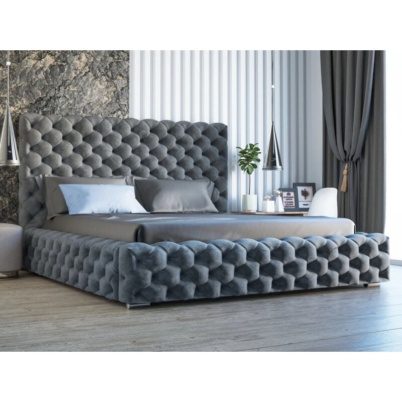 Graingold - Lit rembourré avec rangement 120x200 velours gris foncé Heaven