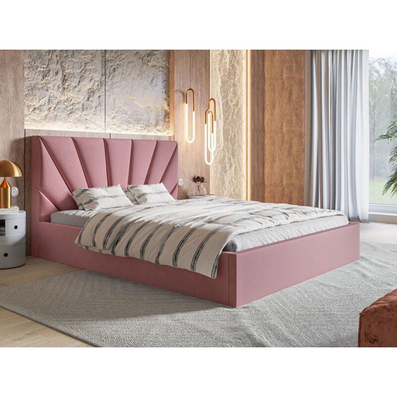 Lit rembourré avec rangement 120x200 velours rose Orlo