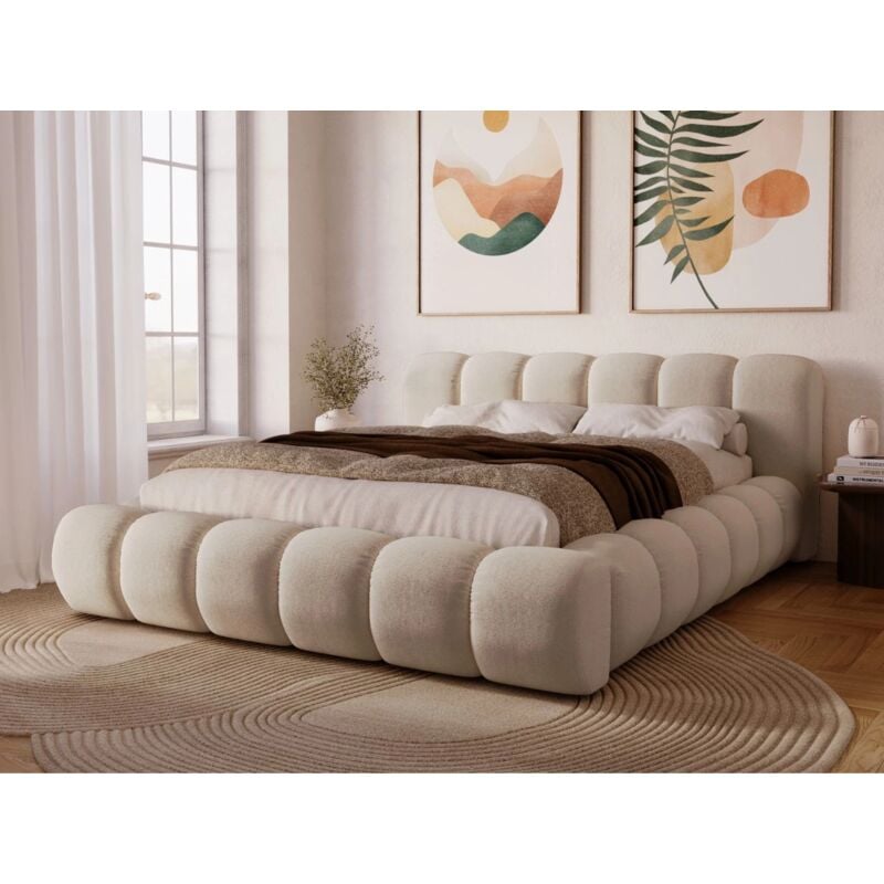 Lit rembourré avec rangement 140x200 velours beige Doria