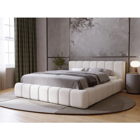 Lit rembourré avec rangement 140x200 velours beige Orio