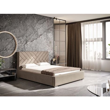 Lit rembourré avec rangement 140x200 velours beige Tonale