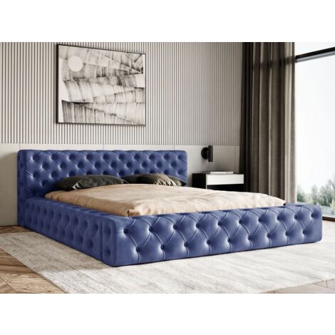Lit rembourré avec rangement 140x200 velours bleu Palini