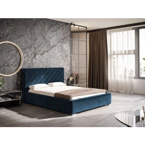 Lit rembourré avec rangement 140x200 velours bleu Tonale