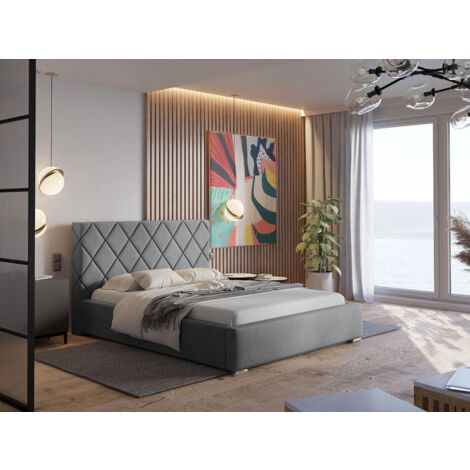 Lit rembourré avec rangement 140x200 velours gris clair Taranto