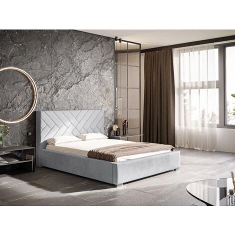 Lit rembourré avec rangement 140x200 velours gris clair Tonale
