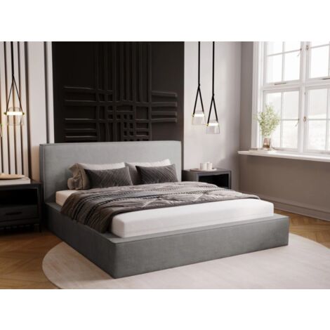 Lit rembourré avec rangement 140x200 velours gris Monaco