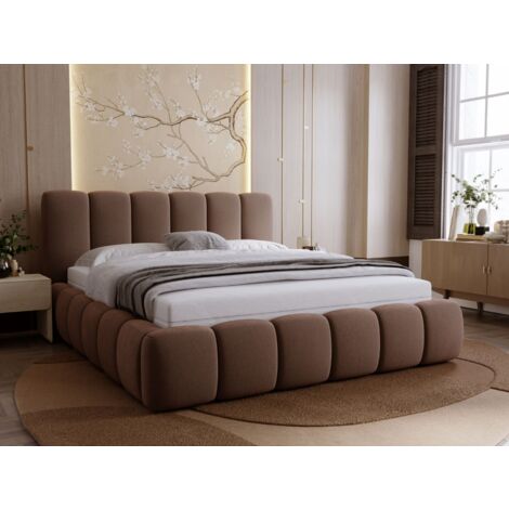 Lit rembourré avec rangement 140x200 velours marron Royal