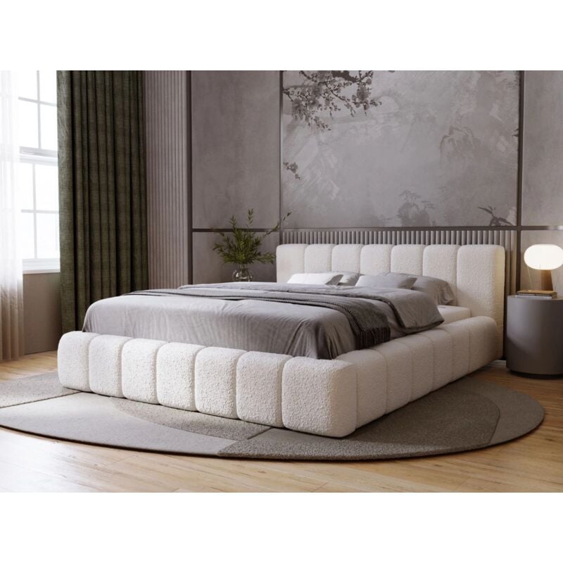 Lit rembourré avec rangement 160x200 bouclé beige Orio