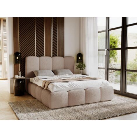 Lit rembourré avec rangement 160x200 bouclé marron Galli