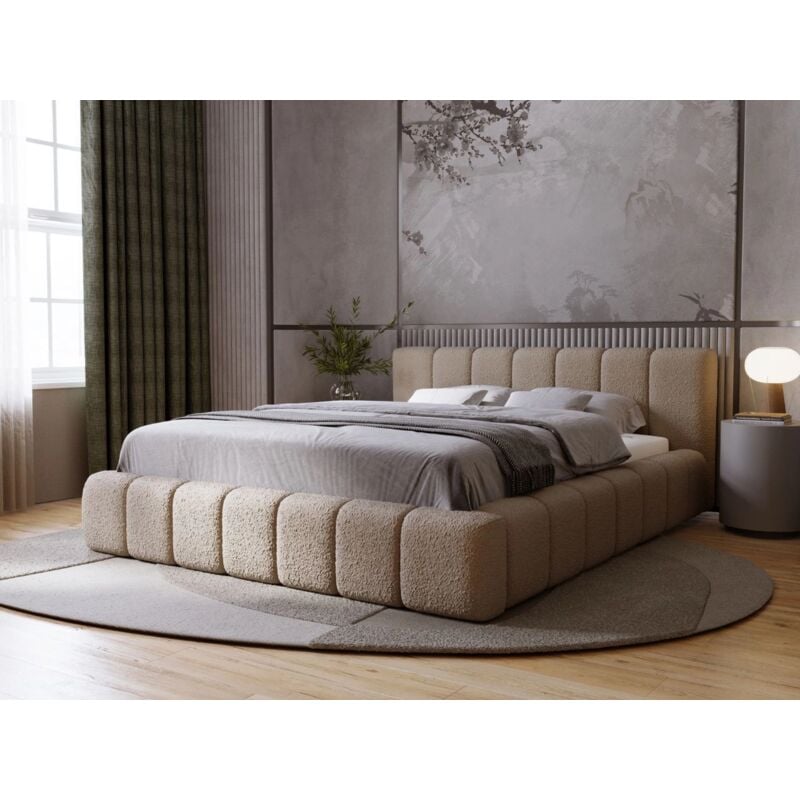 Lit rembourré avec rangement 160x200 bouclé marron Orio