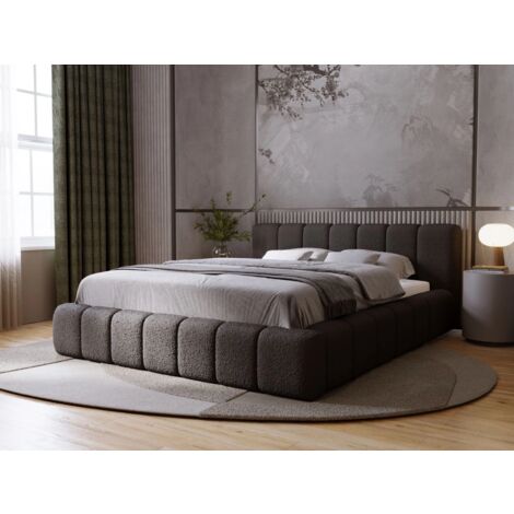 Lit rembourré avec rangement 160x200 bouclé noir Orio