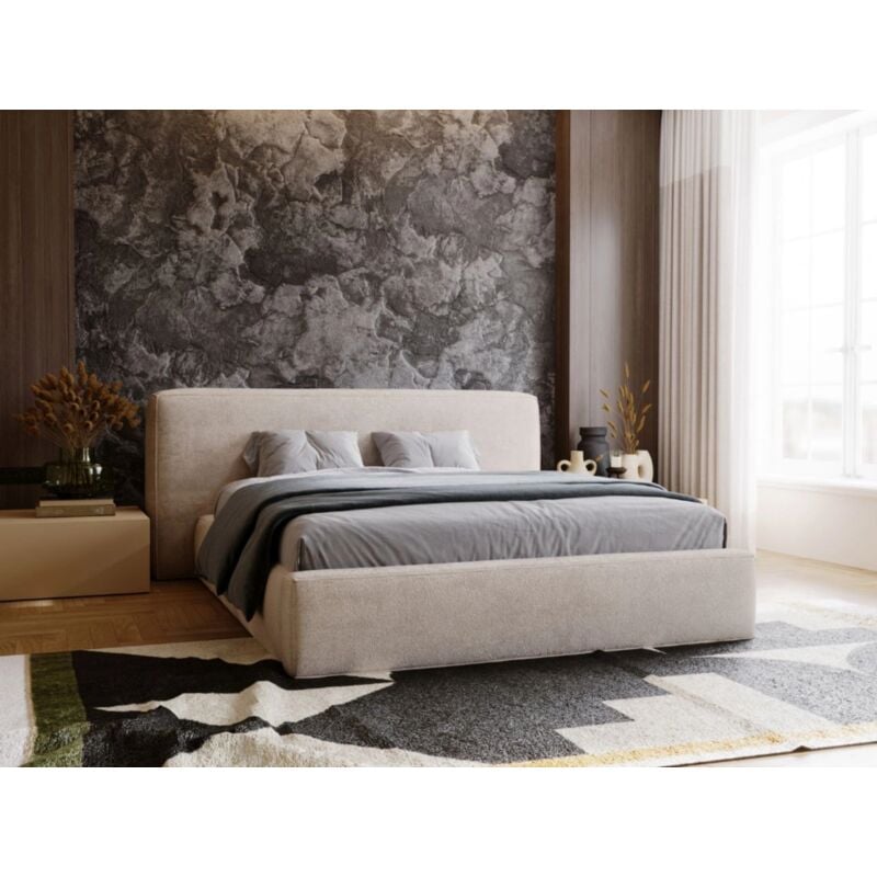 Lit rembourré avec rangement 160x200 chenille beige Monza