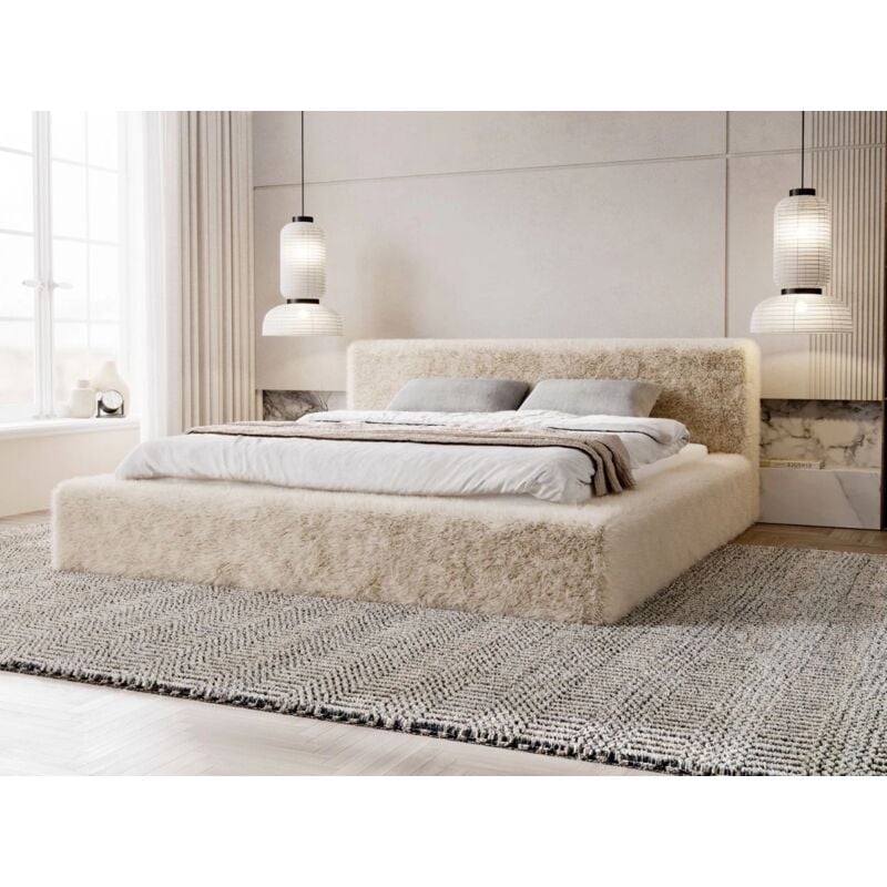 Lit rembourré avec rangement 180x200 peluche beige Enjoy