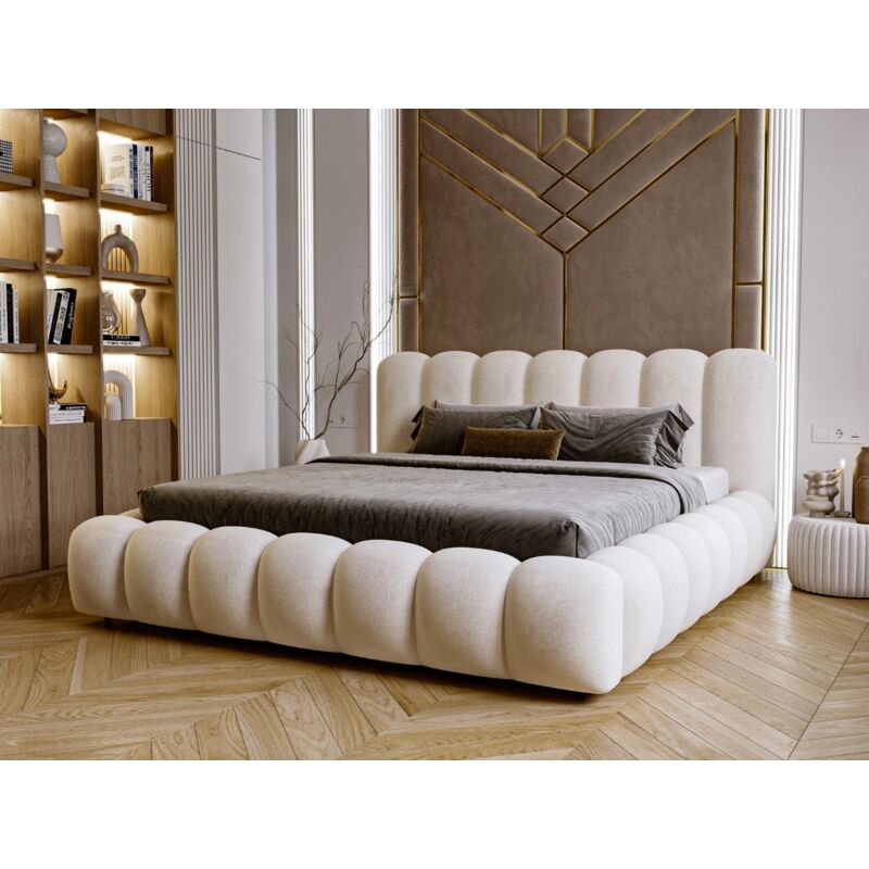Lit rembourré avec rangement 160x200 tissu velours beige Averia