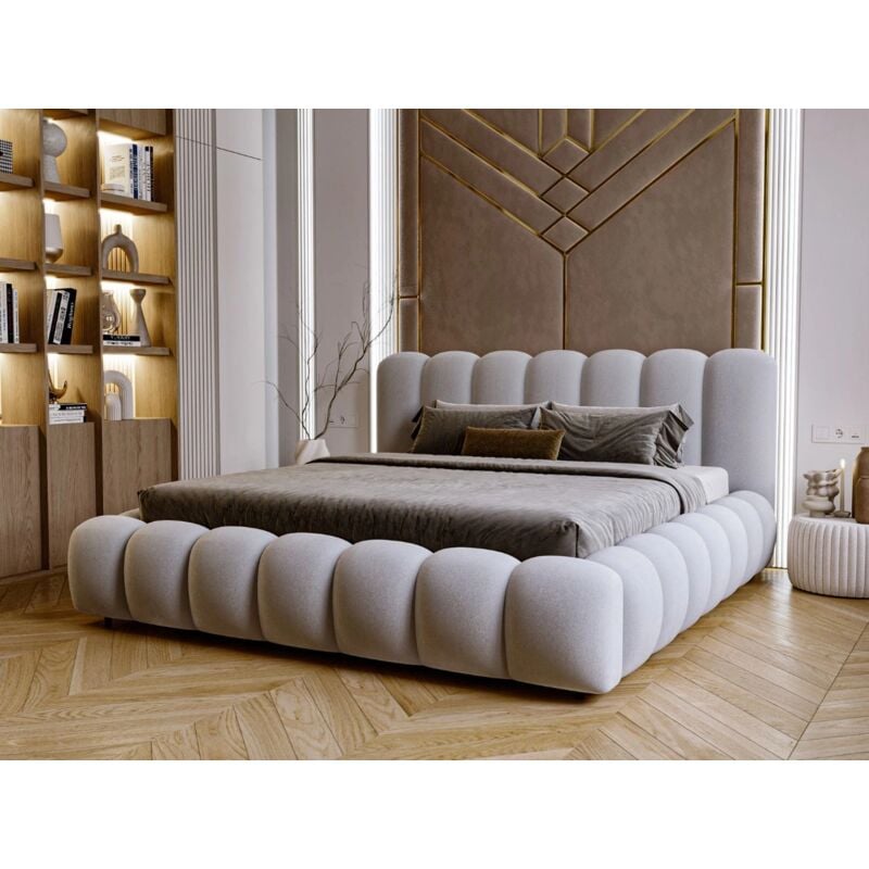 Lit rembourré avec rangement 160x200 tissu velours gris Averia