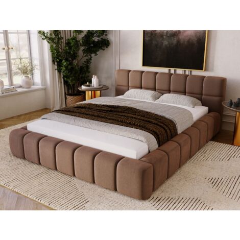 Lit rembourré avec rangement 160x200 tissu velours marron Alicante
