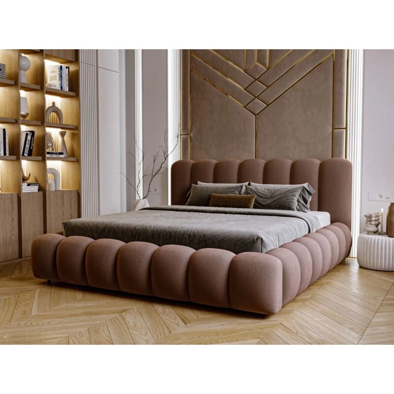 Graingold - Lit rembourré avec rangement 160x200 tissu velours marron Averia