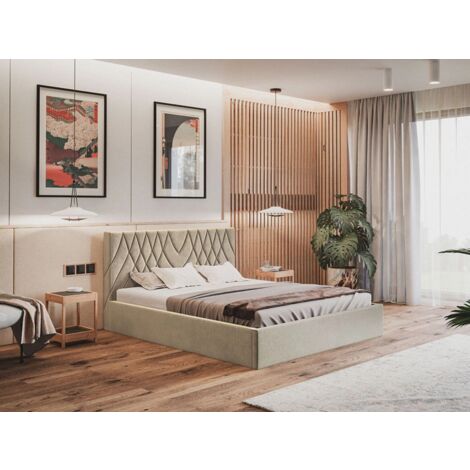 Lit rembourré avec rangement 160x200 velours beige Andri
