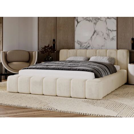 Lit rembourré avec rangement 160x200 velours beige Ibiza