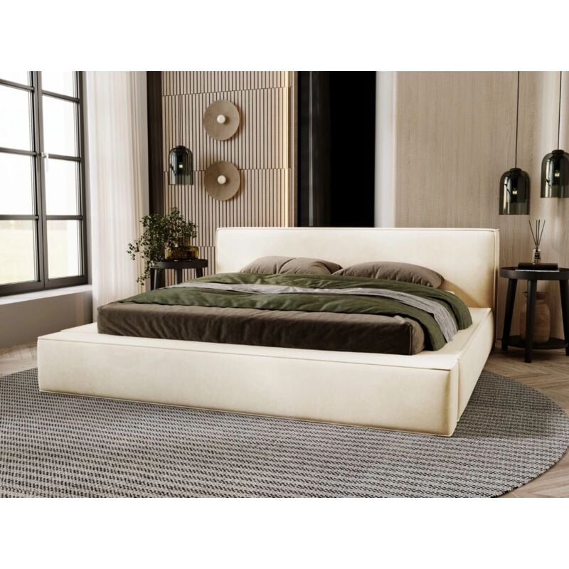 Lit rembourré avec rangement 160x200 velours beige Mali