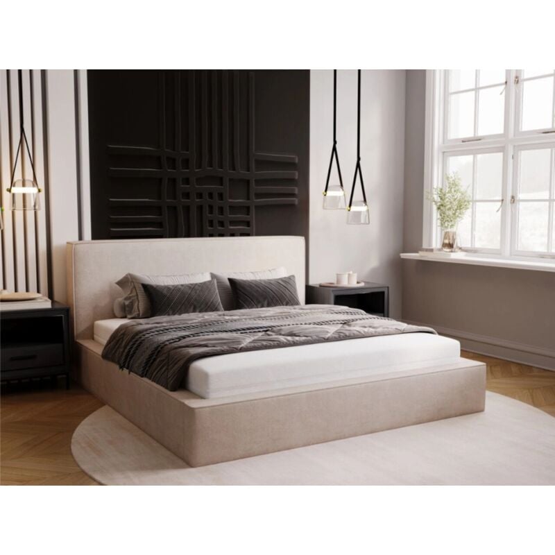 Lit rembourré avec rangement 160x200 velours beige Monaco