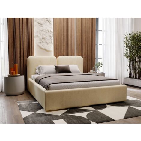 Lit rembourré avec rangement 160x200 velours beige Palermo