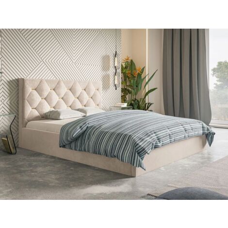 Lit rembourré avec rangement 160x200 velours beige Salento