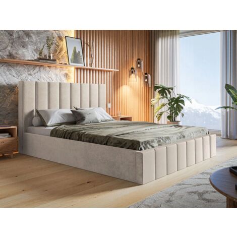 Lit rembourré avec rangement 160x200 velours beige Siena