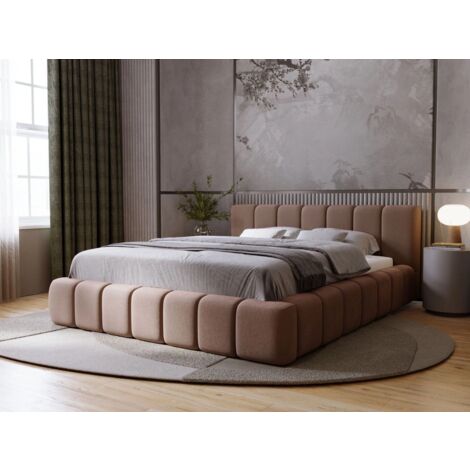 Lit rembourré avec rangement 160x200 velours marron Orio