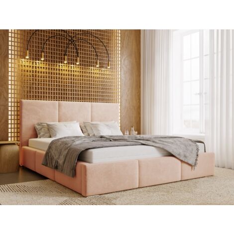 Lit rembourré avec rangement 160x200 velours rose poudré Lincoln