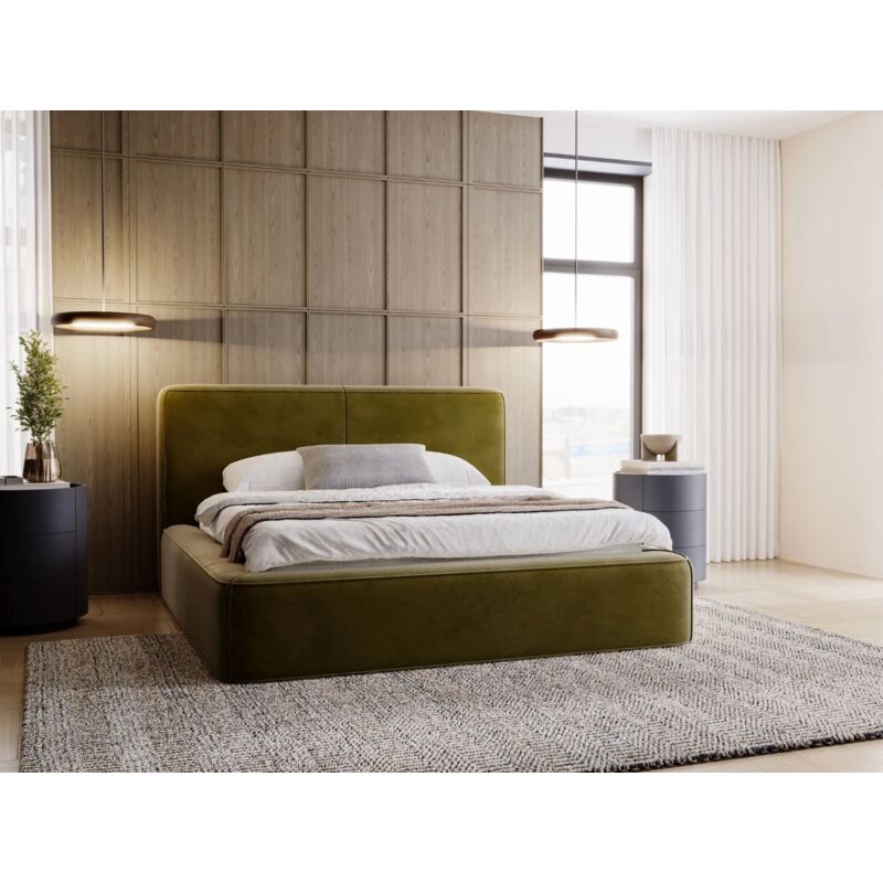 Lit rembourré avec rangement 160x200 velours vert Amaro
