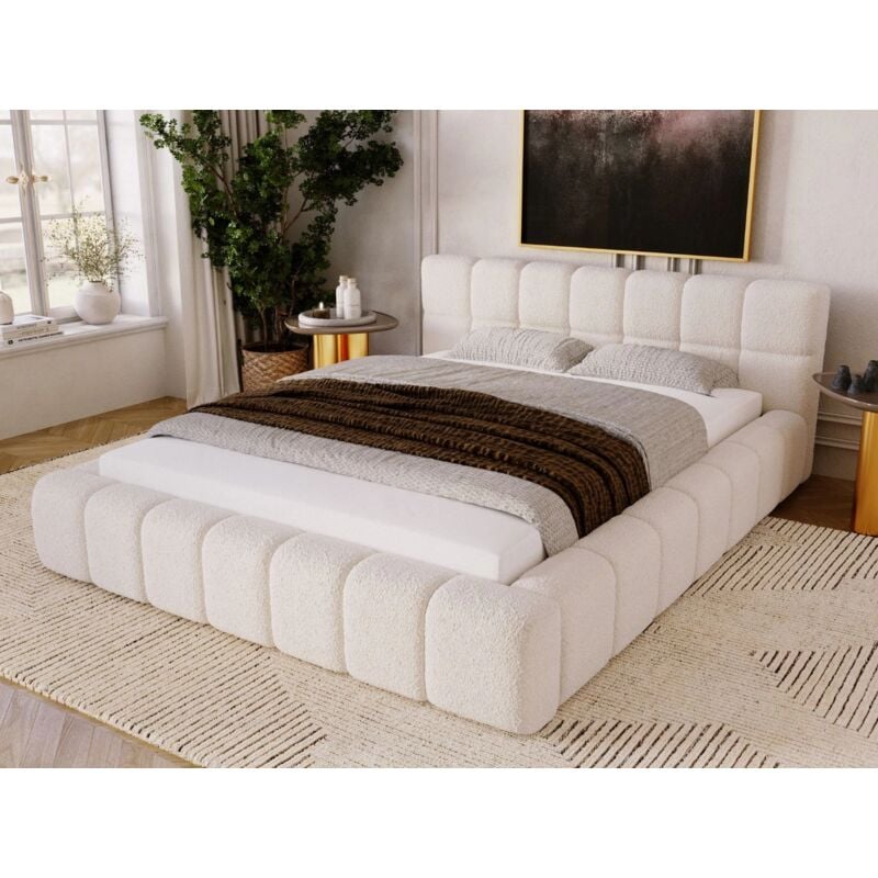 Lit rembourré avec rangement 180x200 bouclé beige Alicante