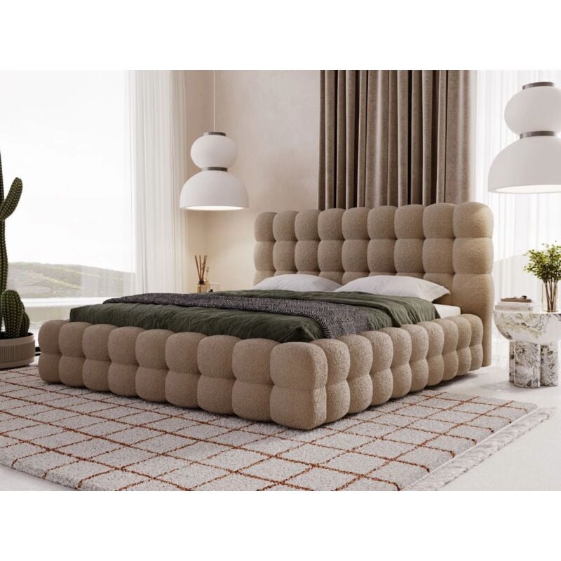 Lit rembourré avec rangement 180x200 bouclé marron Twist