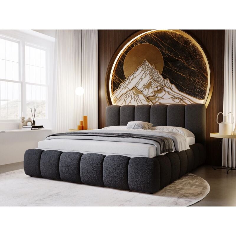 Lit rembourré avec rangement 180x200 bouclé noir Cloud
