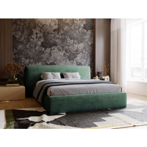 Lit rembourré avec rangement 180x200 chenille vert Monza