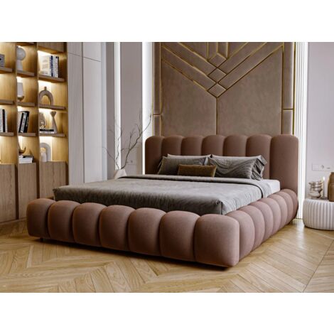 Lit rembourré avec rangement 180x200 tissu velours marron Averia