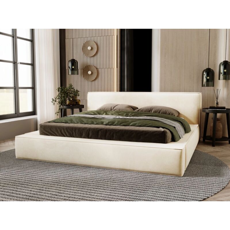 Lit rembourré avec rangement 180x200 velours beige Mali