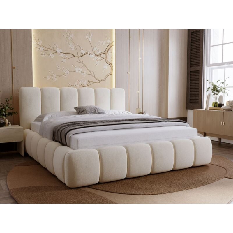 Lit rembourré avec rangement 180x200 velours beige Royal