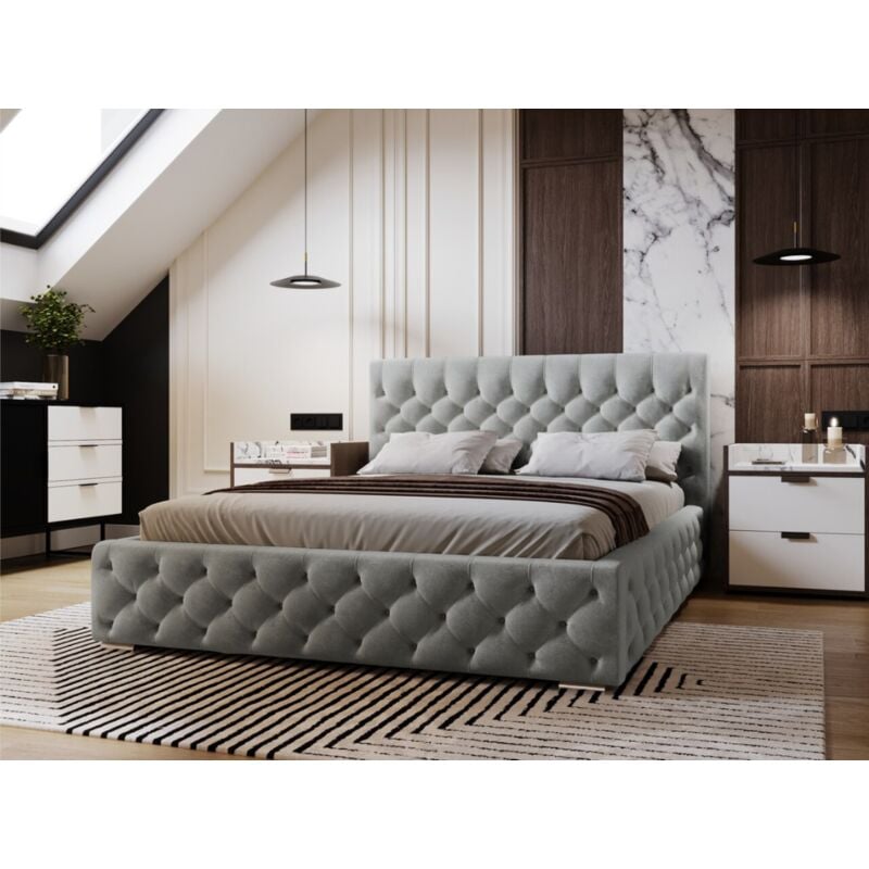 Lit rembourré avec rangement 160x200 velours gris foncé Velutto