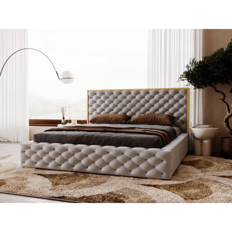 Lit rembourré avec rangement 180x200 velours gris Wave