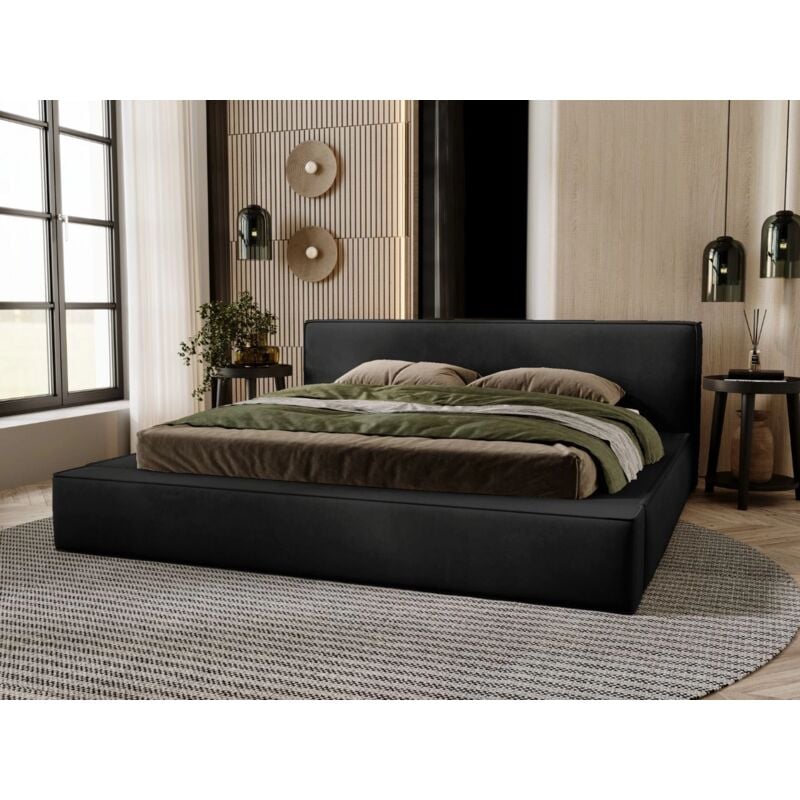 Lit rembourré avec rangement 180x200 velours noir Mali