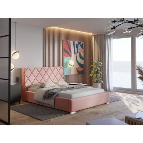 Lit rembourré avec rangement 180x200 velours rose Taranto
