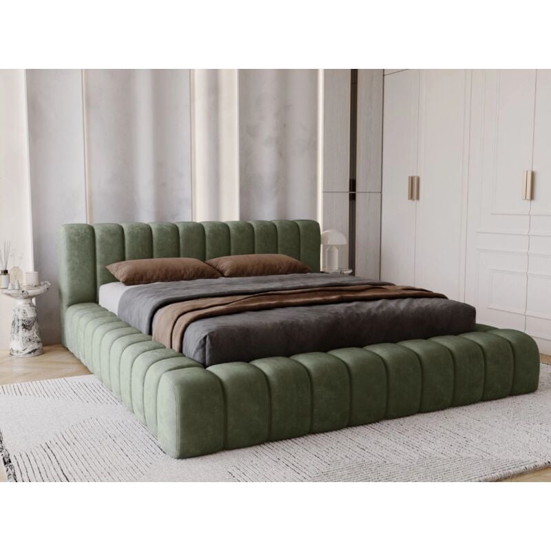 Lit rembourré avec rangement 180x200 velours vert Italia