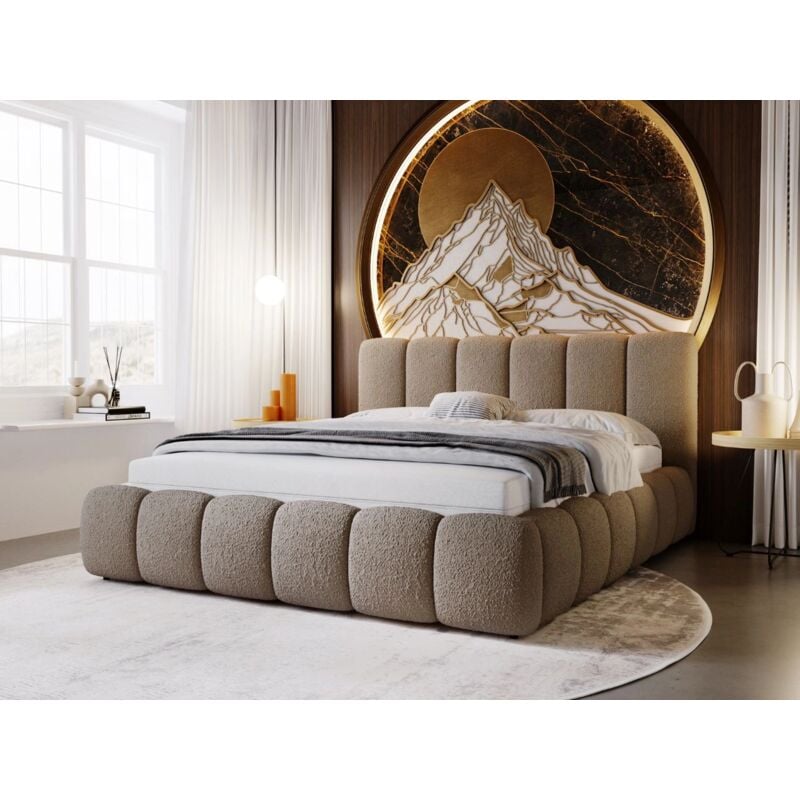Lit rembourré avec rangement 200x200 bouclé marron Cloud