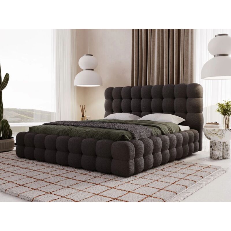 Lit rembourré avec rangement 200x200 bouclé noir Twist
