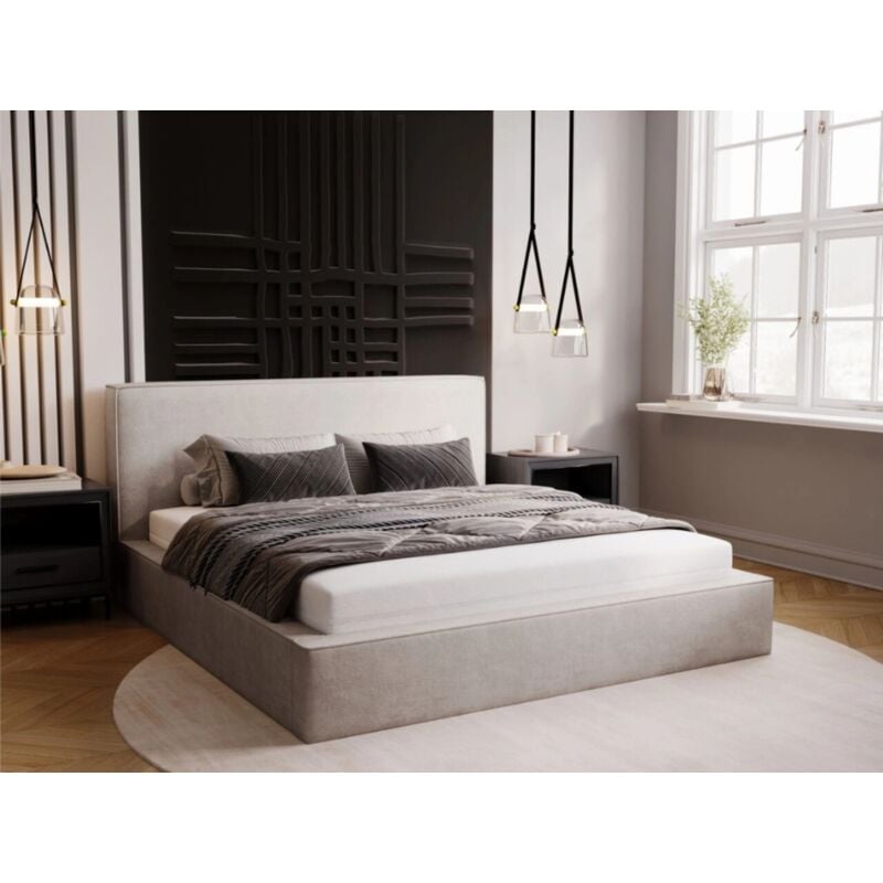 Lit rembourré avec rangement 200x200 velours argent Monaco