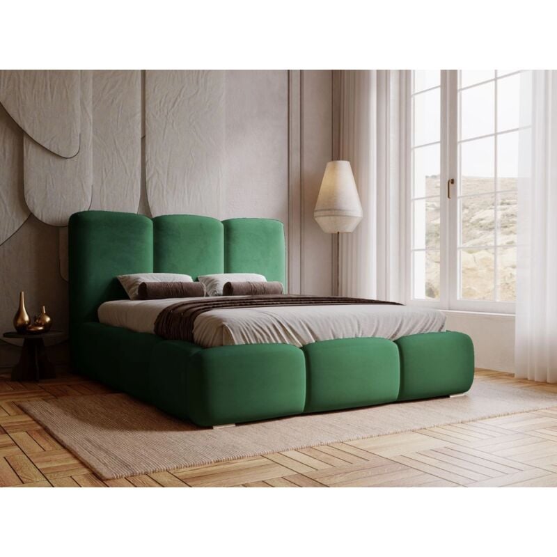 Graingold - Lit rembourré avec rangement 200x200 velours vert Bubble
