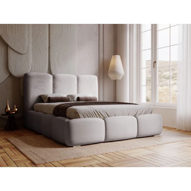 Graingold - Lit rembourré avec rangement 180x200 velours gris Bubble